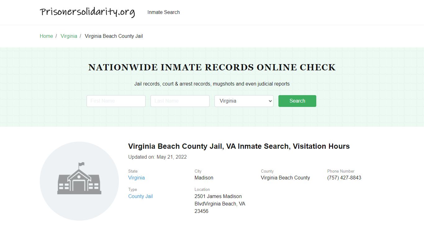 Virginia Beach County Jail , VA Inmate Search, Visitation Hours