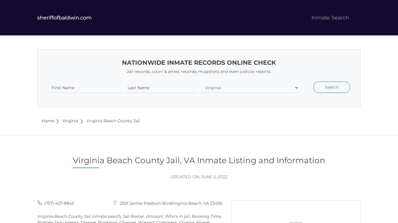 Virginia Beach County Jail, VA Inmate Listing and Information